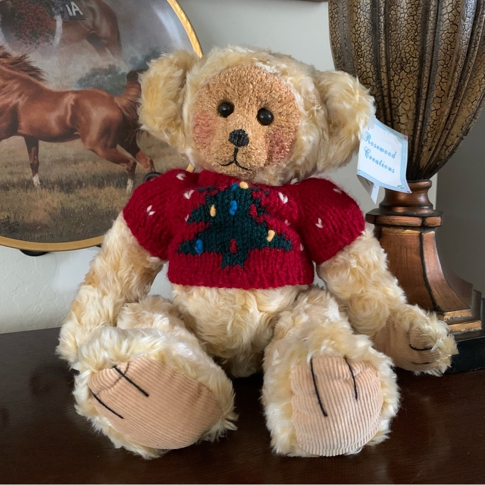 Rare Vintage 90s Articulated Teddy Bear 13” Cold Cast Porcelain Handcrafted USA